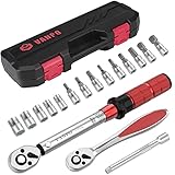 VANPO Drehmomentschlüssel 1/4 Zoll, 5-25 Nm Drehmomentschlüssel Fahrrad & Motorrad 17 tlg. Set, ± 3% Fehlergenauigkeit mit Ratschenschlüssel, Verlängerung, Innensechskant, Hex und Torx Bits